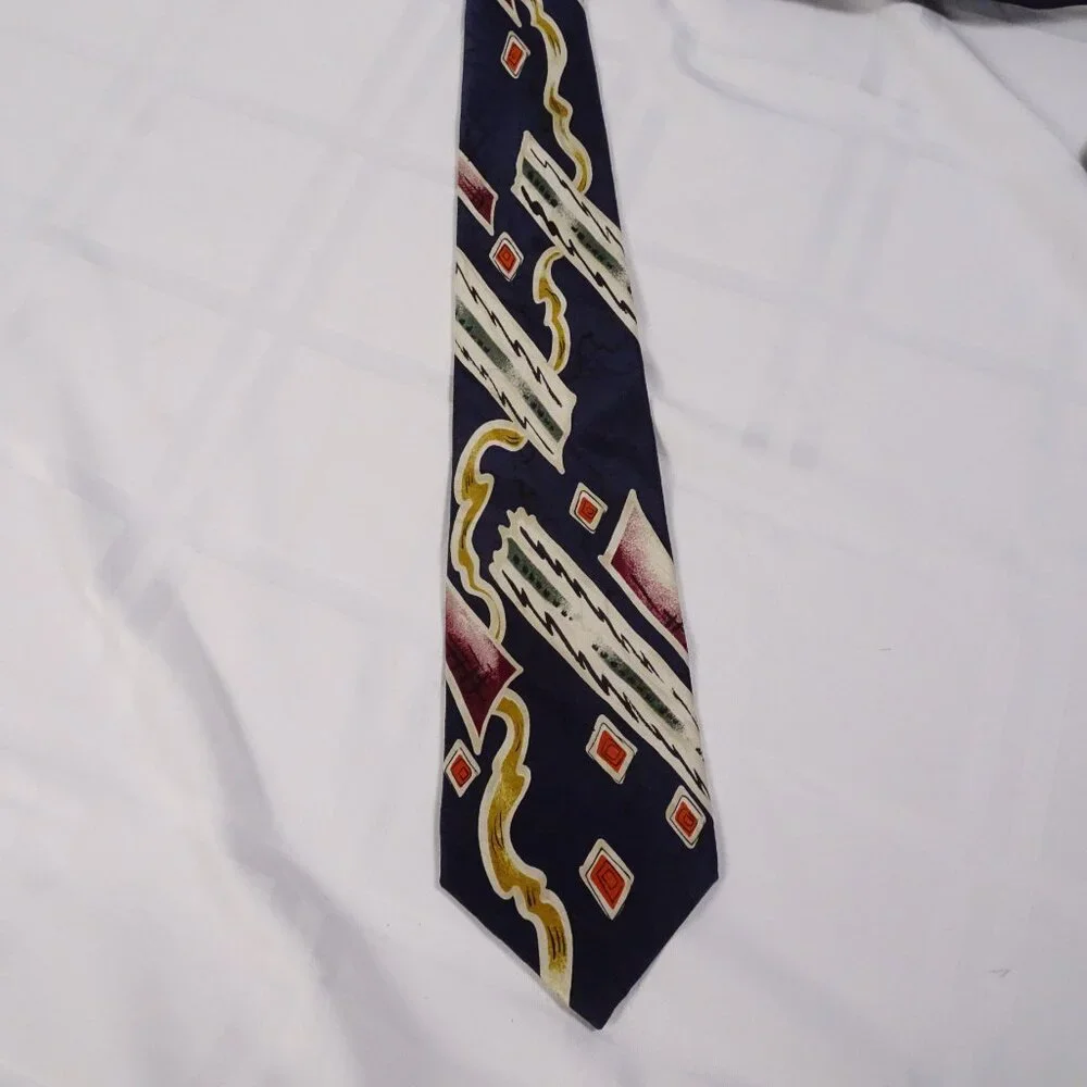 Burma Bibas Navy Multi-Color 100%‎ Silk Geometric Print Neck Tie